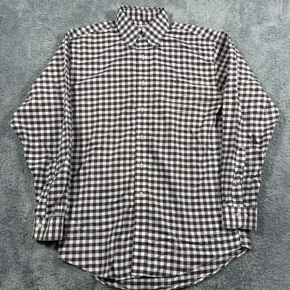 Brooks Brothers Brown Gingham Check Supima Cotton Chest Logo Button Shirt Size M